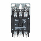 Eaton definite purpose contactor, Quick, 40A, 24 Vac, 50/60 Hz, Open with metal mounting plate, 15-50A, 2 and 3 pole, 40A, Contactor, Three-pole, 50A, Box lugs (posidrive setscrew) and quick connect terminals (side-by-side), Non-reversing