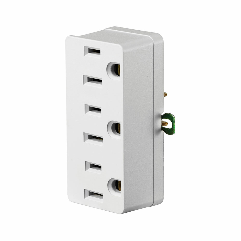 698-W 3-Outlet Grounding Adapter, 125 V AC, 15 A