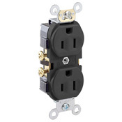 CR15-E 1-Phase Duplex Indented Face Self-Grounding Straight Blade Receptacle, 125 V AC, 15 A, 2 Poles, 3 Wires, Black