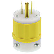 5266-CY Cable Mount Grounding High Visibility Straight Blade Plug, 125 V AC, 15 A, 2 Poles, 3 Wires, White/Yellow