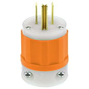5266-CO Cable Mount Grounding Straight Blade Plug, 125 V AC, 15 A, 2 Poles, 3 Wires, Orange/White