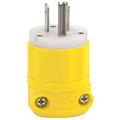 52CM-66C Cable Mount Corrosion Resistant Grounding Straight Blade Plug, 125 V AC, 15 A, 2 Poles, 3 Wires, White/Yellow