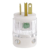 8215-CT Cable Mount Grounding Straight Blade Plug, 125 V AC, 15 A, 2 Poles, 3 Wires, Transparent