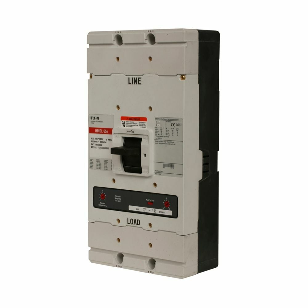 MDL2800 C Series Type MDL Molded Case Circuit Breaker, 600 V AC/250 V DC, 800 A, 65 kAIC at 240 VAC/50 kAIC at 480 VAC Interrupt, 2 Poles, Thermal Magnetic Trip