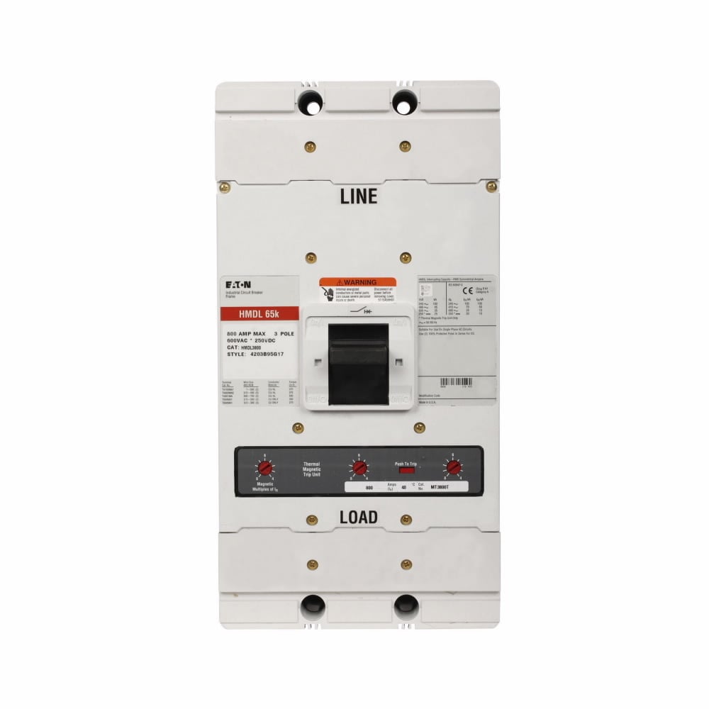 HMDL3700 C Series Type HMDL Molded Case Circuit Breaker, 600 V AC, 700 A, 65 kAIC at 480 V AC/100 kAIC at 240 V AC Interrupt, 3 Poles, Thermal Magnetic Trip
