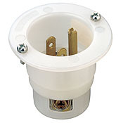 5278-C Grounding Inlet Receptacle, 125 V AC, 15 A, 2 Poles, 3 Wires, White