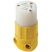 47CM-29C Grounding Locking Connector, 125 V AC, 15 A, 2 Poles, 3 Wires, White/Yellow