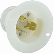 4716-C Grounding Locking Flanged Inlet, 125 V AC, 15 A, 2 Poles, 3 Wires, White