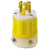 4570-CY 1-Phase Grounding Cable Mount Locking Plug, 250 V AC, 15 A, 2 Poles, 3 Wires, White/Yellow