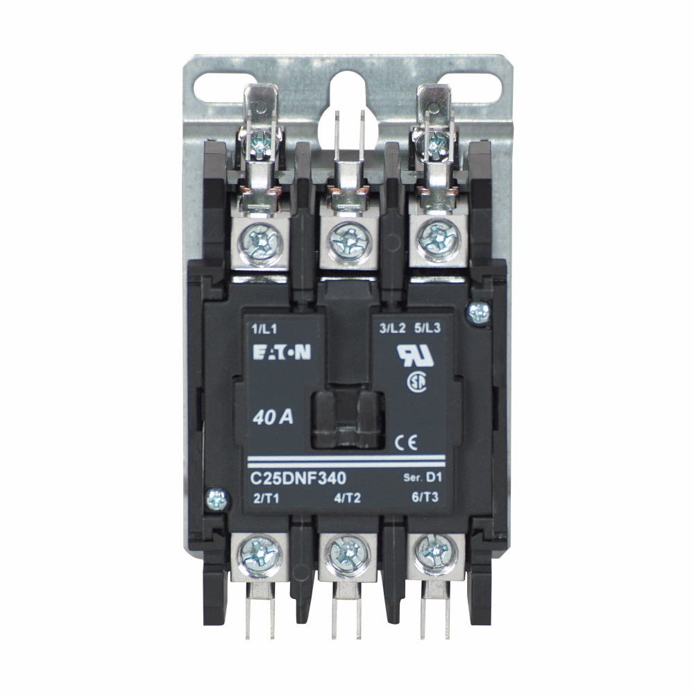 C25DNF3401T D Frame Non-Reversing Definite Purpose Control Contactor, 24 V DC V Coil, 40 A Inductive/50 A Resistive, 3 Poles