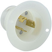 4786-C Grounding Receptacle Locking Flanged Inlet, 277 V AC, 15 A, 2 Poles, 3 Wires, White