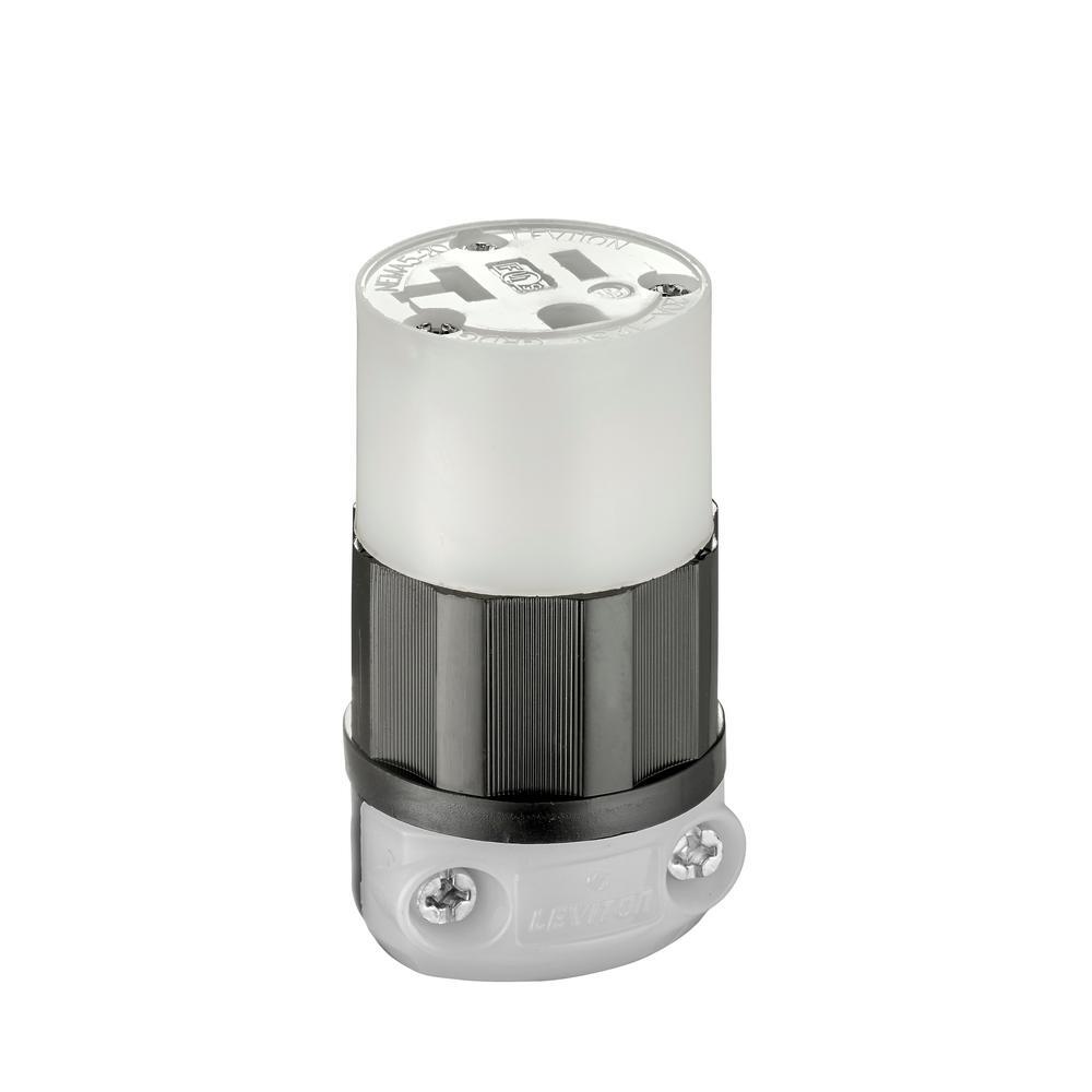 5369-C Cable Mount Grounding Straight Blade Connector, 125 V AC, 20 A, 2 Poles, 3 Wires, Black/White