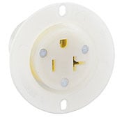 15379-C Grounding Locking Straight Blade Flanged Outlet Receptacle, 125 V AC, 20 A, 2 Poles, 3 Wires, White