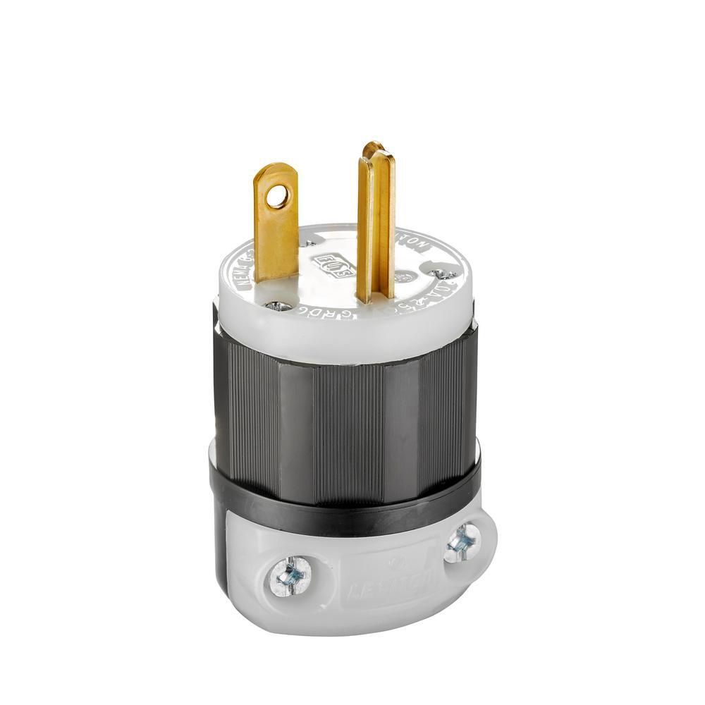 5466-C Cable Mount Grounding Straight Blade Plug, 250 V AC, 20 A, 2 Poles, 3 Wires, Black/White