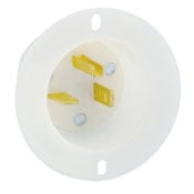 5478-C Grounding Inlet Receptacle, 250 V AC, 20 A, 2 Poles, 3 Wires, White