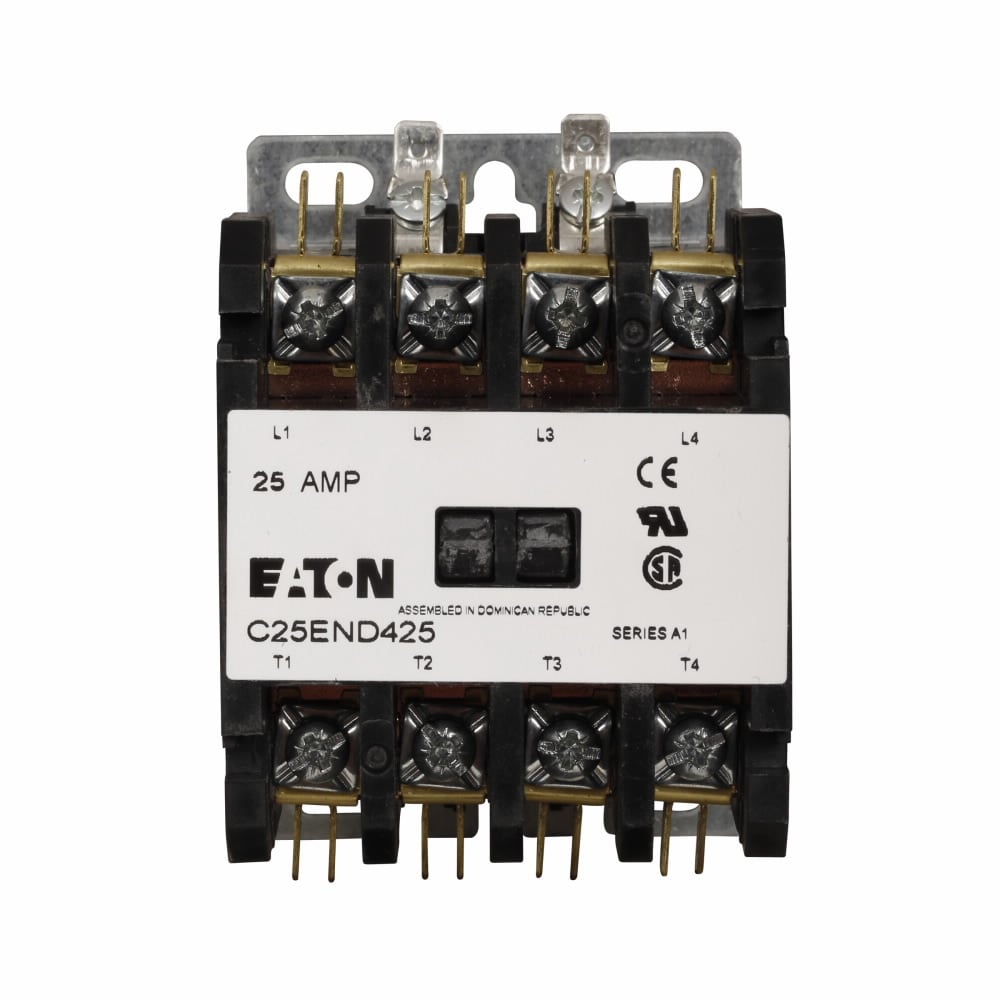 C25END425H E-Frame Non-Reversing Definite Purpose Contactor With Metal Mounting Plate, 277 V AC V Coil, 25/35 A, 4 Poles