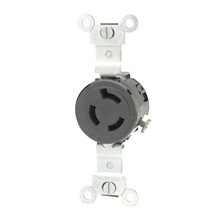 4560 Grounding Single Locking Receptacle, 250 V AC, 15 A, 2 Poles, 3 Wires, Black