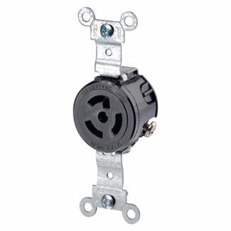 4760 Grounding Single Locking Receptacle, 277 V AC, 15 A, 2 Poles, 3 Wires, Black