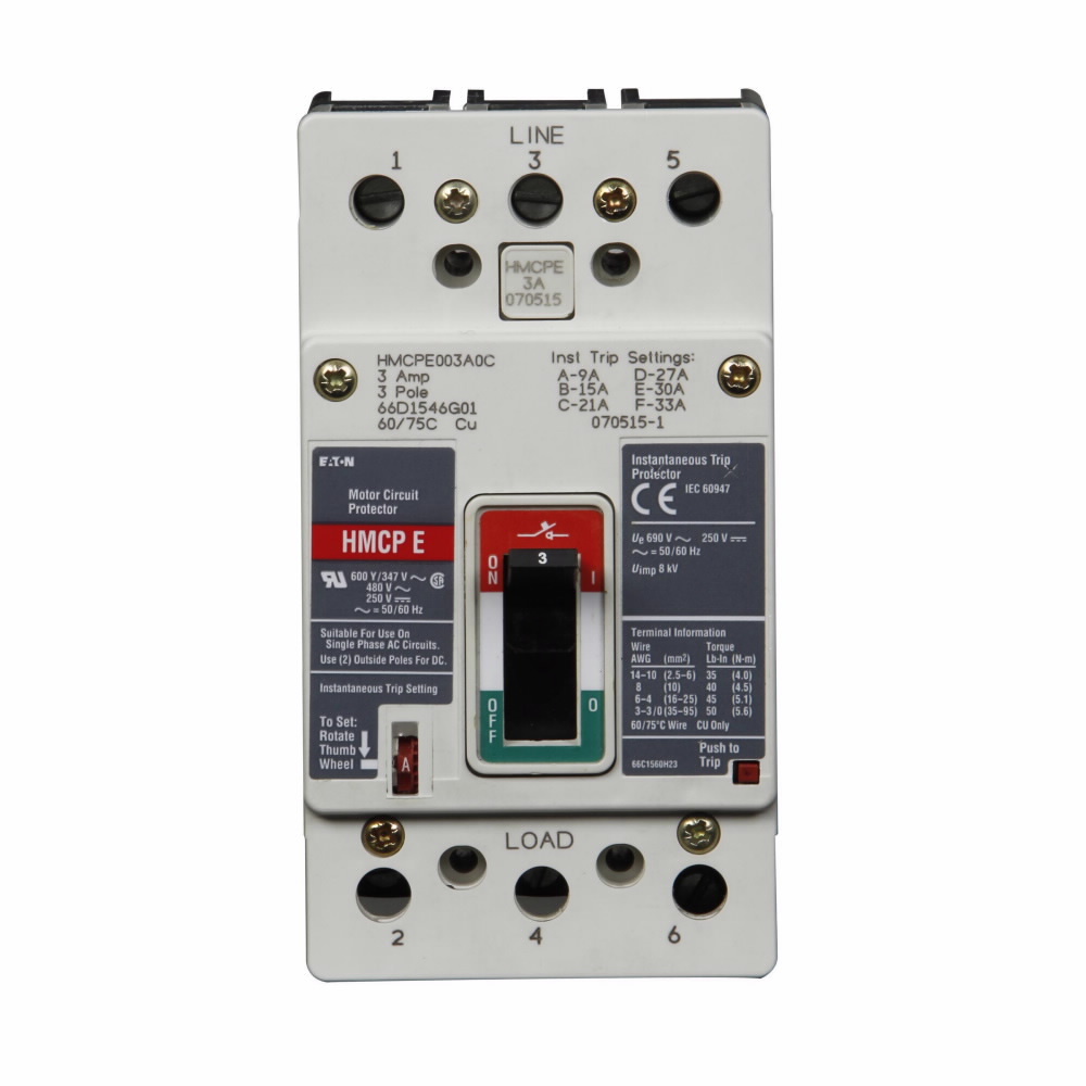 HMCPE015E0C G Series Type HMCP Motor Circuit Protector, 600Y/347/480 V AC, 15 A, 3 Poles, Magnetic Trip