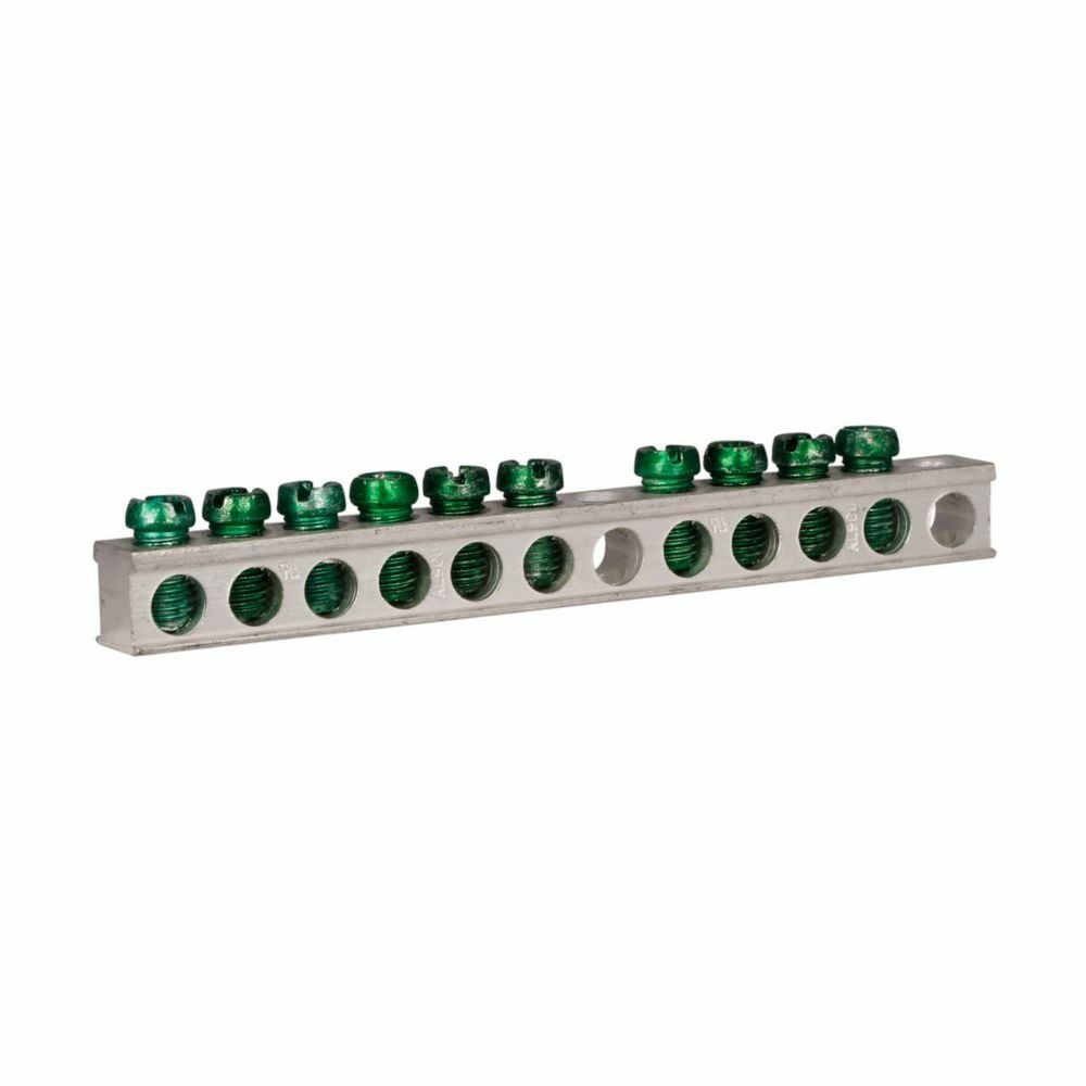 GBK10CS Ground Bar Kit, 1 in L, 14 to 10 AWG, 14 to 4 AWG Aluminum/Copper Conductor, 10 Terminals, For Use With Type CH/BR Loadcenter and Circuit Breaker