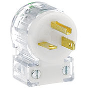 8315-CAT Angled Cable Mount Grounding Straight Blade Plug, 125 V AC, 20 A, 2 Poles, 3 Wires, Transparent