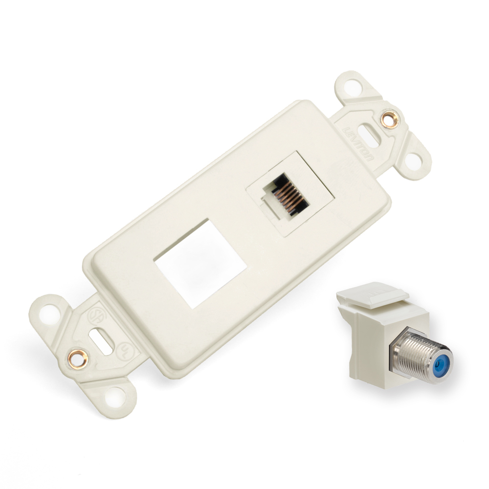 41658-I Decora Telephone Wall Jack Insert Kit, RJ25/F Connector, 2 Ports, Snap-Fit Mount, Ivory