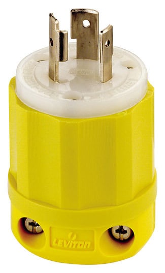 23CM-11 Cable Mount Grounding Locking Plug, 125 V AC, 20 A, 2 Poles, 3 Wires, White/Yellow