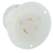 2316 Grounding Locking Flanged Outlet, 125 V AC, 20 A, 2 Poles, 3 Wires, White