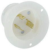 2315 Grounding Receptacle Locking Flanged Inlet, 125 V AC, 20 A, 2 Poles, 3 Wires, White