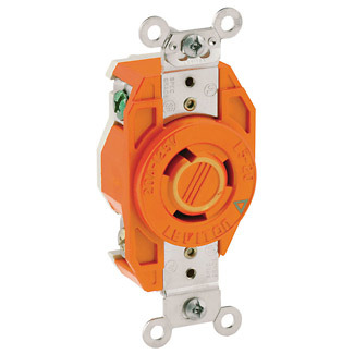 2310-IG Isolated Grounding Locking Receptacle, 125 V AC, 20 A, 2 Poles, 3 Wires, Orange