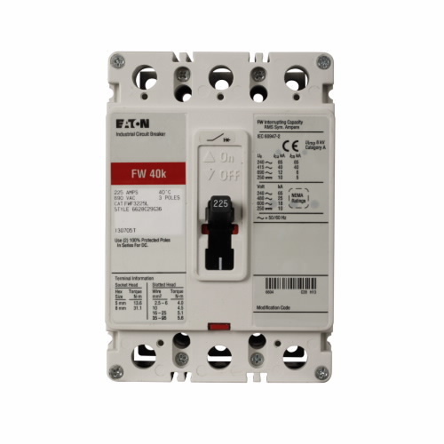 FWF3100L C Series Type FWF Molded Case Circuit Breaker, 690 V AC, 100 A, 40 kA Interrupt, 3 Poles, Thermal Magnetic Trip