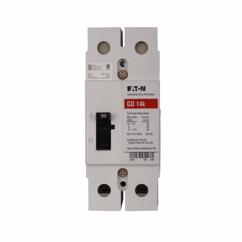 GD2030 C Series Type GD Cable-In/Cable-Out Molded Case Circuit Breaker, 480 V AC/125/250 V DC, 30 A, 65 kAIC at 240 VAC/14 kAIC at 480 VAC Interrupt, 2 Poles, Thermal Magnetic Trip