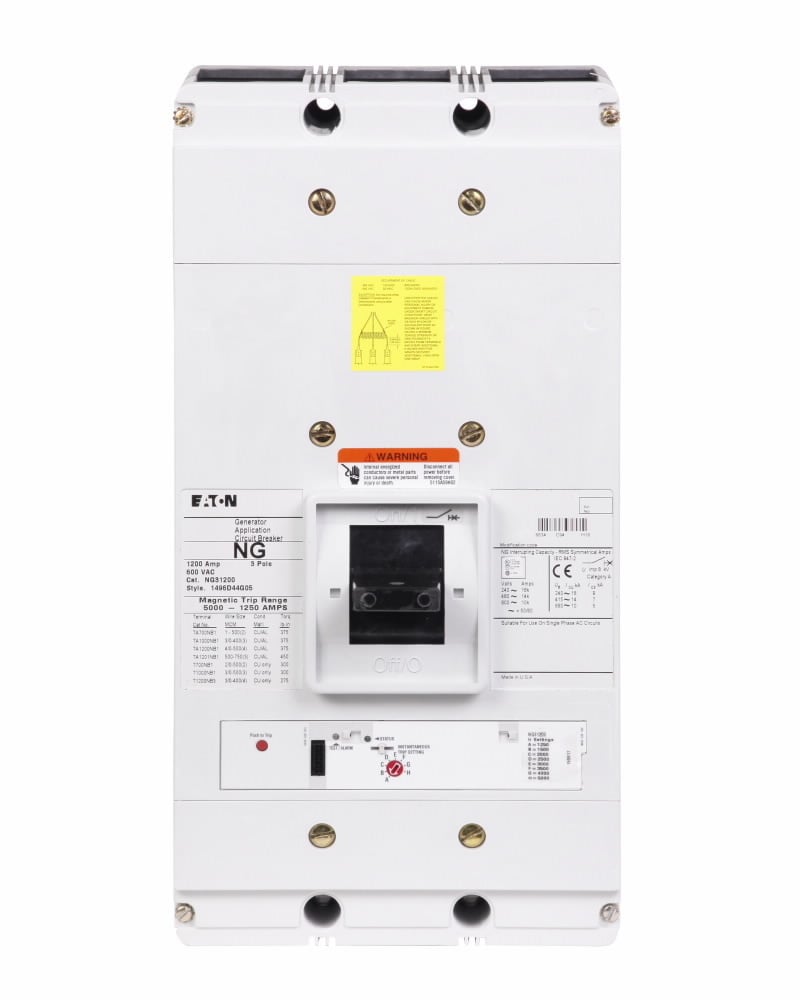 NG31200S02 C Series Molded Case Engine Generator Circuit Breaker, 600 V AC, 1200 A, 14 kA Interrupt, 3 Poles, Electronic Trip