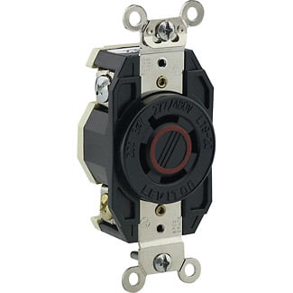 2450 3-Phase Y Non-Grounding Locking Receptacle, 277/480 V AC, 20 A, 4 Poles, 4 Wires, Black