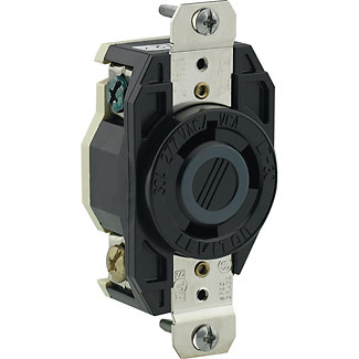 2630 Grounding Locking Receptacle, 277 V AC, 30 A, 2 Poles, 3 Wires, Black