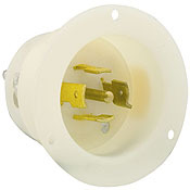 2525 3-Phase Grounding Receptacle Flanged Inlet, 277/480 V AC, 20 A, 4 Poles, 5 Wires, White