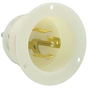 2835 3-Phase Grounding Receptacle Locking Flanged Inlet, 347/600 V AC, 30 A, 4 Poles, 5 Wires, White