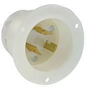 2335 Grounding Receptacle Locking Flanged Inlet, 277 V AC, 20 A, 2 Poles, 3 Wires, White