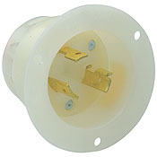 2345 Grounding Receptacle Locking Flanged Inlet, 480 V AC, 20 A, 2 Poles, 3 Wires, White