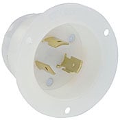 2365 Non-Grounding Receptacle Locking Flanged Inlet, 125/250 V AC, 20 A, 3 Poles, 3 Wires, White