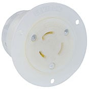 2366 Non-Grounding Receptacle Locking Flanged Outlet, 125/250 V AC, 20 A, 3 Poles, 3 Wires, White