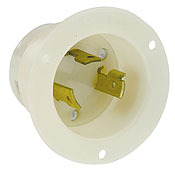2645 Grounding Receptacle Locking Flanged Inlet, 480 V AC, 30 A, 2 Poles, 3 Wires, White