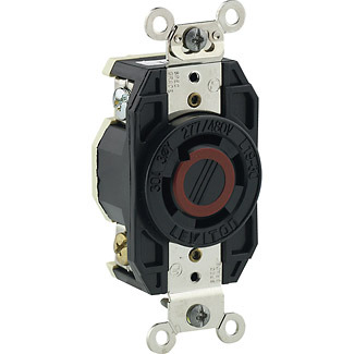 2760 3-Phase Y Non-Grounding Locking Receptacle, 277/480 V AC, 30 A, 4 Poles, 4 Wires, Black