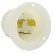 2675 3-Phase Non-Grounding Receptacle Locking Flanged Inlet, 250 V AC, 30 A, 3 Poles, 3 Wires, White