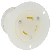2626F Grounding Receptacle Locking Flanged Outlet, 250 V AC, 30 A, 2 Poles, 3 Wires, White