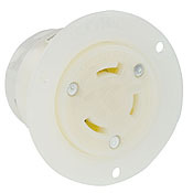 2646 Grounding Receptacle Locking Flanged Outlet, 480 V AC, 30 A, 2 Poles, 3 Wires, White