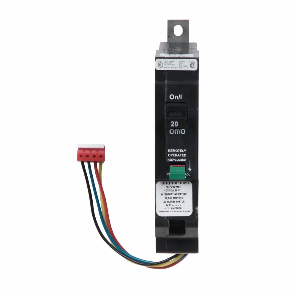 GHQRSP1020 Type GHQRSP Remote Controlled Solenoid Operated Miniature Circuit Breaker, 120/240/277/480Y V AC, 20 A, 14/65 kA Interrupt, 1 Poles, Thermal Magnetic Trip