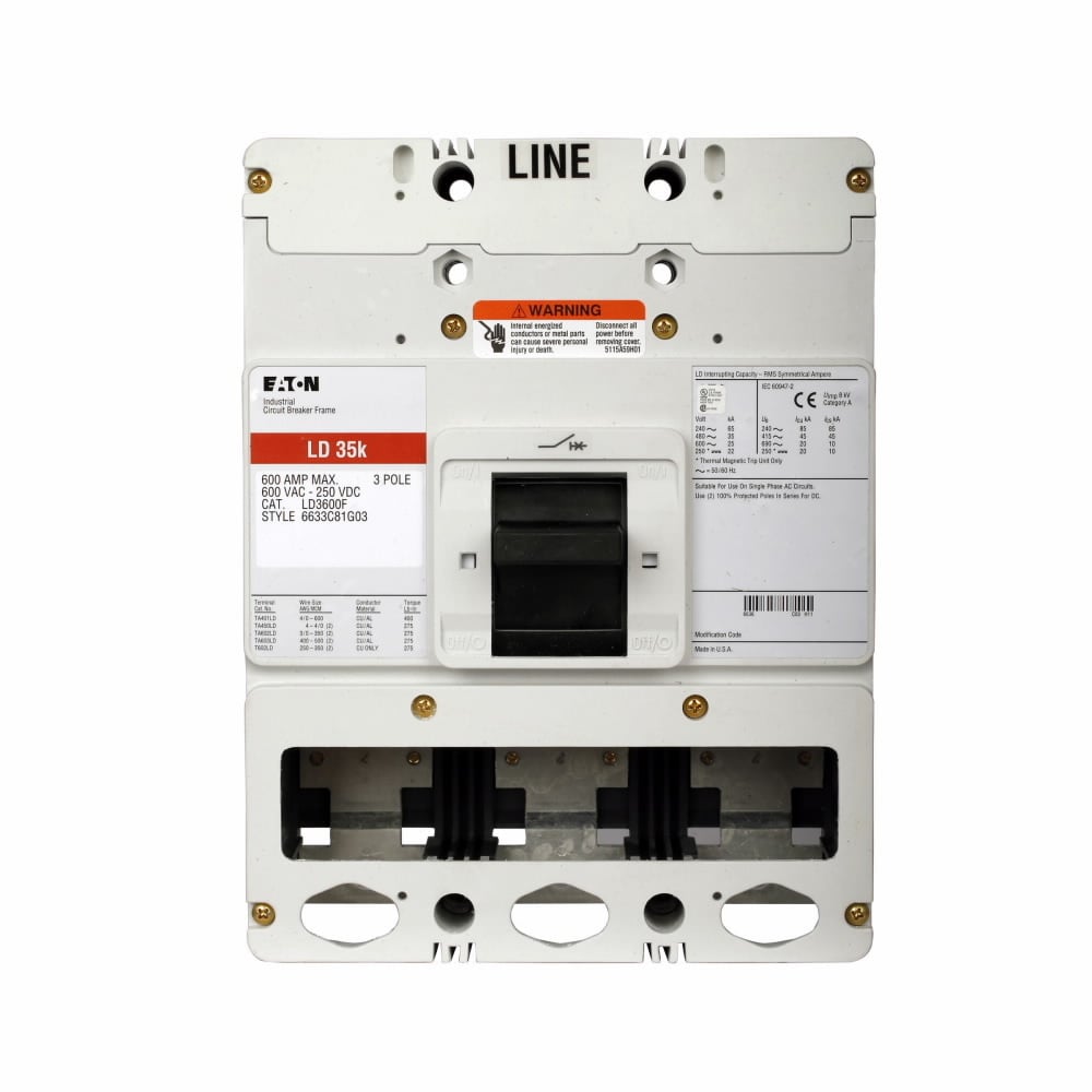 LD3600F Molded Case Circuit Breaker Frame, 600 V AC/250 V DC, 600 A, 3 Poles, Line/Load Terminal