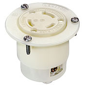 2656 Grounding Receptacle Locking Flanged Outlet, 600 V AC, 30 A, 2 Poles, 3 Wires, White