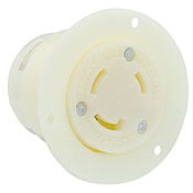 2666 Non-Grounding Receptacle Locking Flanged Outlet, 125/250 V AC, 30 A, 3 Poles, 3 Wires, White
